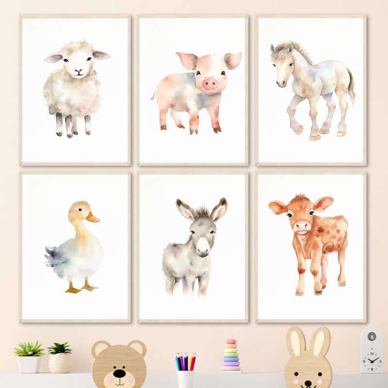 Watercolor Farm Animals Baby H - Agriculture Vertical Farming ulasan dan harga